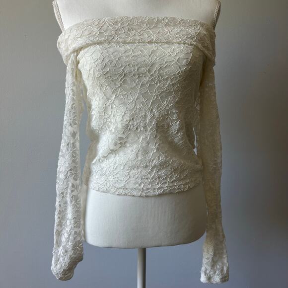 Hollister Tops - Hollister White Lace Off the Shoulder Longsleeve Top Fairy Core Size M